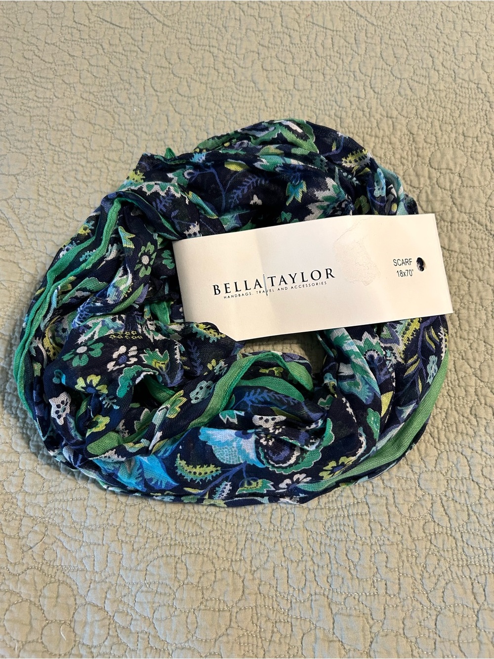 Bella Taylor Navy Floral Scarf with Green Accents